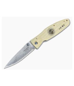 MCusta Knives Gunshin Ivory Micarta Damascus Folder