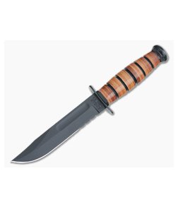 Kabar USMC Short Serrated Knife Leather Handle 1252