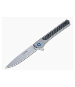 Buck 264 Cavalier Stonewashed Drop Point Carbon Fiber Frame Lock Flipper 0264GYS