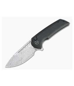 WE Knives x Ferrum Forge Mini Malice Damasteel Stonewashed Black Ti Button Lock Flipper WE054BL-DS1