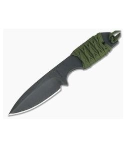 M. Strider Knives WP Hand Ground Spear Point Black ATS-34 Green Paracord Wrap 057