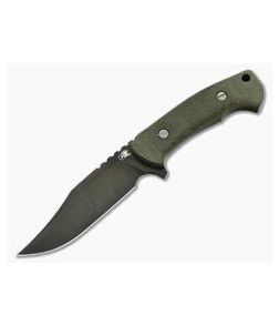 Hinderer Ranch Bowie Black Stonewash DLC CPM-3V Green Micarta Fixed Blade