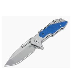 Hinderer Knives Full Track Spanto Stonewashed S35VN Blue G10 H.M.B.S. Tri Way Pivot Flipper