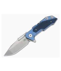 Hinderer Knives Full Track Spanto S35VN Blue Stonewashed Black and Blue G10 Tri-Way Pivot Flipper