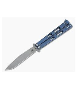 Hinderer Knives Nieves Battle Blue Titanium Balisong Working Finish S35VN Spanto