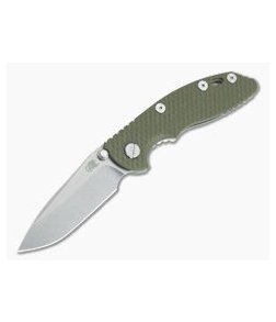 Hinderer XM-18 3" NoN Flipper Stonewashed 20CV Spear Point OD Green G10 Tri-Way Pivot Folder