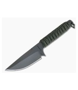 M. Strider Knives WP Hand Ground Spear Point Black PSF27 Green Paracord 