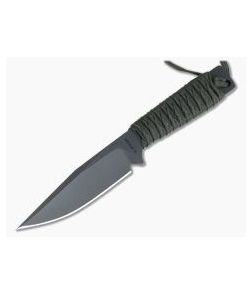 M. Strider Knives WP Hand Ground Clip Point Black PSF27 Green Paracord 