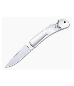 Moki Meek Arrow Polished AUS-8 Bolstered Mother of Pearl Lock Back Folder 102EG