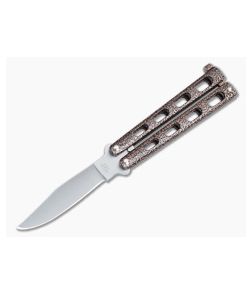 Bear and Son Butterfly Knife Copper Vein Zinc Handle Satin Clip Point 113CV