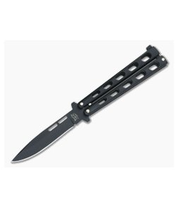 Bear and Son Cutlery 4.25" Black Drop Point Butterfly Knife 115B
