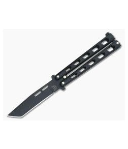 Bear and Son Cutlery 4.25" Black Tanto Point Butterfly Knife 115TANB
