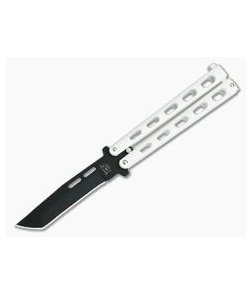 Bear and Son Cutlery Black Tanto Point White Butterfly Knife 115TANW