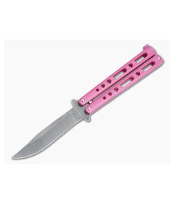 Bear and Son Cutlery Stonewashed Clip Point Pink Butterfly Knife 117PKSW