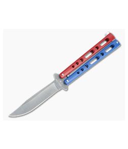 Bear and Son Cutlery Stonewashed Clip Point Red, White & Blue Butterfly Knife 117RWBSW