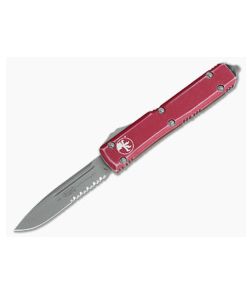 Microtech Ultratech S/E Apocalyptic 204P Partially Serrated Drop Point Distressed Red OTF Automatic Knife 121-11DRD