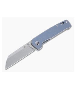 QSP Knives Penguin Sheepsfoot Stonewashed 154CM Blue Titanium Frame Lock Folder