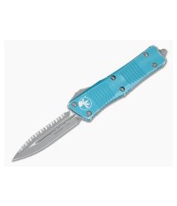 Microtech Troodon D/E Stonewashed Full Serration CTS-204P Distressed Turquoise OTF Automatic 138-12DTQ