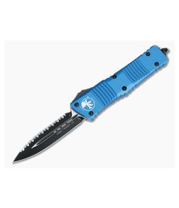 Microtech Combat Troodon D/E Blue Full Serrated Black M390 Double Edge OTF Automatic 142-3BL