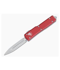 Microtech UTX-70 OTF Red Aluminum Handle Stonewashed M390 Double Edge 147-10RD