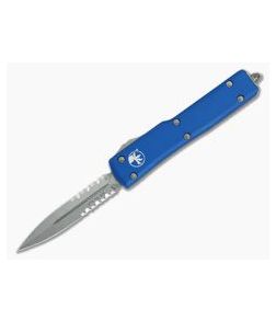 Microtech UTX-70 Blue Stonewashed M390 Serrated Double Edge OTF Automatic Knife 147-11BL