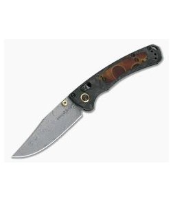 Benchmade Mini Crooked River Gold Class Damasteel Raffir Inlaid Marbled Carbon Fiber AXIS Folding Hunter 15085-201