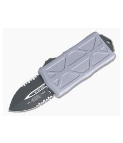 Microtech Exocet Black Partially Serrated 204P Double Edge Gray CA Legal OTF Automatic 157-2GY