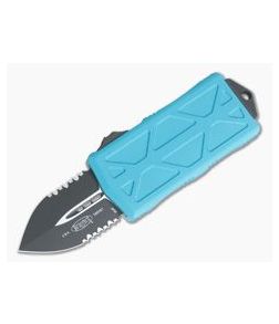 Microtech Exocet Black Partially Serrated 204P Double Edge Turquoise CA Legal OTF Automatic 157-2TQ