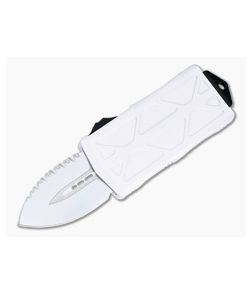 Microtech Exocet Storm Trooper White Double Edge Serrated CA Legal OTF Automatic 157-3ST