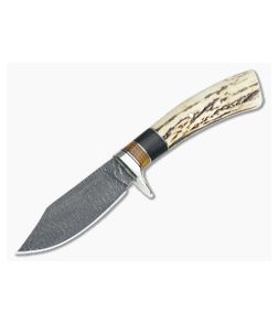 Burr Oak Clip Point Twisted Damascus & Sambar Stag