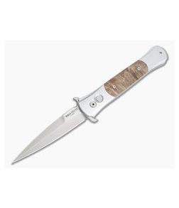 Protech Knives Large Don Satin 154CM Maple Inlays Satin Silver Automatic Knife 1908-MAPLE