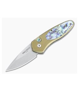 Protech Sprint 2022 Custom Automatic Stonewashed S35VN Abalone Inlaid Titanium California Legal Folder