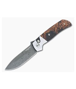 Protech ATCF Custom Auto 2-Tone DLC Steel Frame Desert Ironwood Inlays Nichols Damascus Blade 2023-ATCF-011