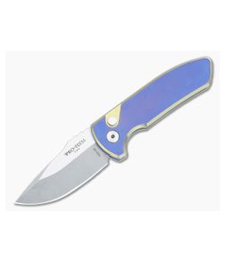 Protech SBR Custom Auto Blue/Bronze Titanium Handles Stonewashed S35VN Drop Point 2023-SBR-001