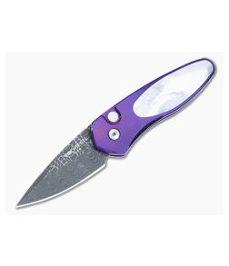 Protech Sprint Titanium Purple Ano Handle Pearl Inlay Damascus Spear Point Auto 2023TISPRINT-001