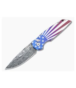 Protech TR-3 Custom Auto Patriotic Anodized Titanium Handles Eggerling Mosaic Damascus Drop Point Blade 2023-TR3-006