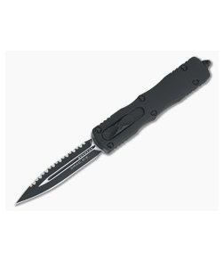 Microtech Dirac Black Tactical Full Serrated Double Edge 204P Top Slide OTF Automatic Knife 225-3T