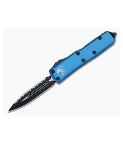 Microtech UTX-85 D/E Black M390 Full Serrated Double Edge Blue OTF Automatic Knife 232-3BL