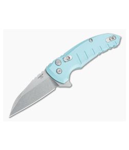 Hogue X1 MicroFlip Tumbled Wharncliffe Aquamarine Aluminum Button Lock Flipper 24163