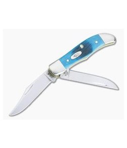 Case Pocket Hunter Two-Blade Caribbean Blue Sawcut Jig Bone 25591