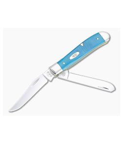 Case Mini Trapper Caribbean Blue Bone Saw Cut Jig Slip Joint 25593