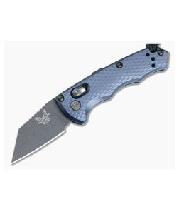 Benchmade Partial Auto Immunity Axis Lock Automatic Textured Crater Blue Aluminum Handles Black CPM-M4 Wharncliffe 2950BK