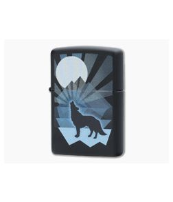 Zippo Lighter Matte Black Wolf and Moon Design