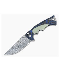Brian Tighe 4" Tighe Fighter Blue Blend CF MoonGlow Damasteel Drop Point