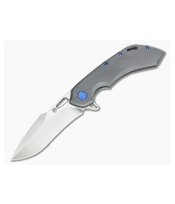 Olamic Cutlery Wayfarer 247H Dark Blast Titanium Harpoon Satin M390 Flipper