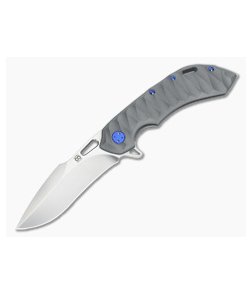 Olamic Cutlery Wayfarer 247H Scalloped Dark Blast Titanium Harpoon Satin M390 Flipper