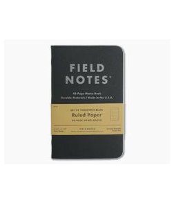 Field Notes Pitch Black Ruled Paper Memo Notebook 3 Pack FN-34