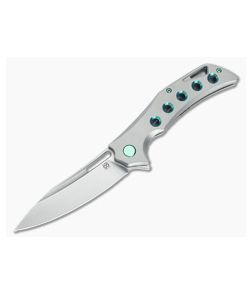 Olamic Cutlery Swish Flipper Lightblast Green 5 Hole Titanium Satin Elmax