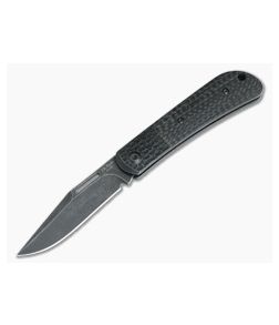 JE Made Slipjoint Black Stonewash S35VN Black Jigged Bolster Carbon Fiber