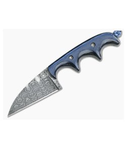 Alan Folts Custom Minimalist Wharncliffe Neck Knife Blue Pearl Kirinite Reptilian Damascus